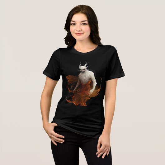Fiery Clawed Wraith with Glowing Eyes Tri-Blend Shirt (Voorkant volledig)