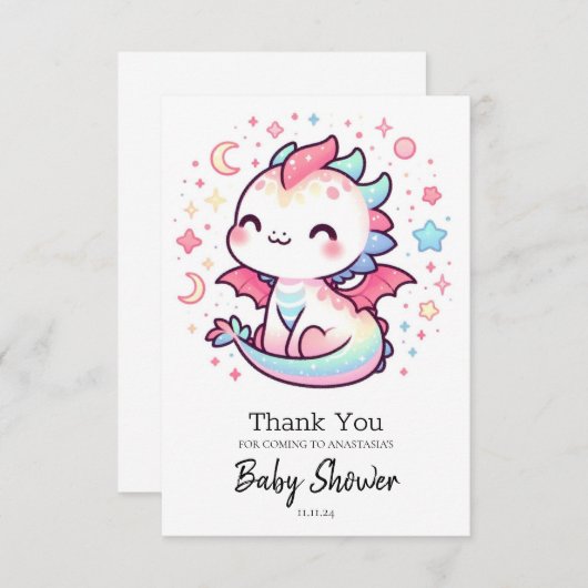 Fiery Custom Pastel Dragon Baby shower Bedankkaart (Voorkant / Achterkant)