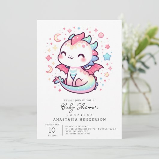 Fiery Custom Pastel Dragon Baby shower Kaart (Staand voorkant)