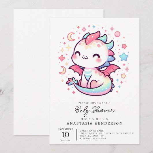 Fiery Custom Pastel Dragon Baby shower Kaart (Voorkant / Achterkant)