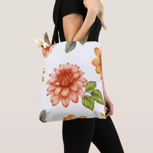 Fiery Dahlia Bloom Tote Bag (Dichtbij)