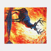 Fiery Deer Stance-Crimson Stag Scene Fleece Deken (Voorkant (Horizontaal))