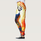 Fiery Deer Stance-Crimson Stag Scene Leggings (Links)