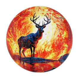 Fiery Deer Stance-Crimson Stag Scene Snijplank