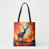 Fiery Deer Stance-Crimson Stag Scene Tote Bag (Voorkant)