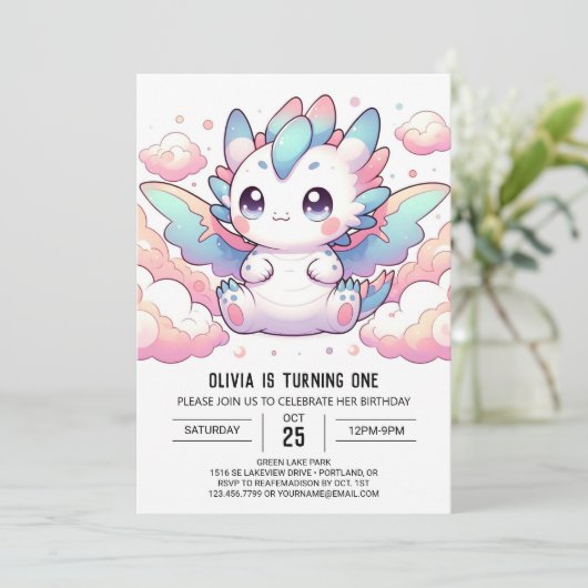 Fiery Dragon 1e verjaardag Kaart (Staand voorkant)