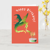Fiery dragon lichtkaarsen op verjaardagstaart kaart (Gele Bloem)