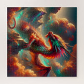 Fiery Dragon op Mountain Peak met Twilight Sky Legpuzzel (Horizontaal)