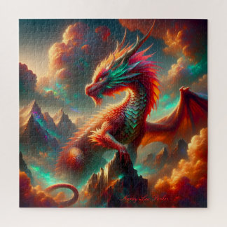 Fiery Dragon op Mountain Peak met Twilight Sky Legpuzzel