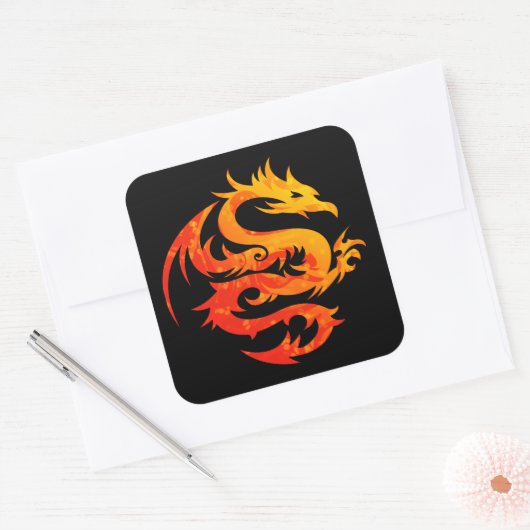 FIERY DRAGON VIERKANTE STICKER (Envelop)