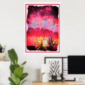 Fiery Fantasy Sunset met Crystal Towers Art Poster (Thuiskantoor)