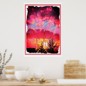 Fiery Fantasy Sunset met Crystal Towers Art Poster (Keuken)