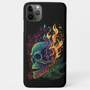 Fiery Flamed Skull Vivid Colors Gothic Rock Biker Case-Mate iPhone Case