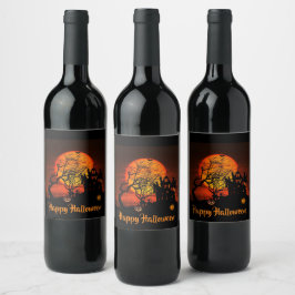 Fiery Full Moon Eten en Drinken Label Set Wijn Etiket