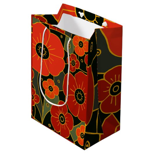Fiery Garden – Stylized Poppy Bloom Medium Cadeauzakje (Voorkant Gekanteld)