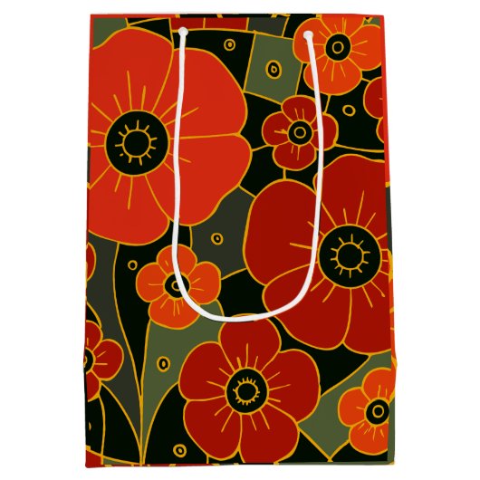 Fiery Garden – Stylized Poppy Bloom Medium Cadeauzakje (Achterkant)
