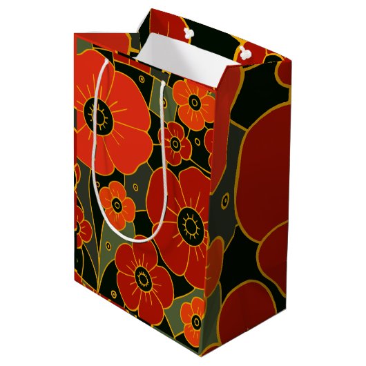 Fiery Garden – Stylized Poppy Bloom Medium Cadeauzakje (Achterkant Gekanteld)