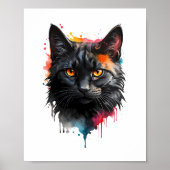 Fiery Gaze Black Cat Waterverf Animal Wall Art Poster (Voorkant)