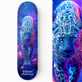 Fiery Glowing Blue Cheetah Cool Style Persoonlijk Skateboard