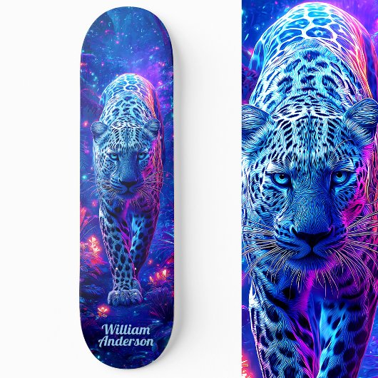 Fiery Glowing Blue Cheetah Cool Style Persoonlijk Skateboard