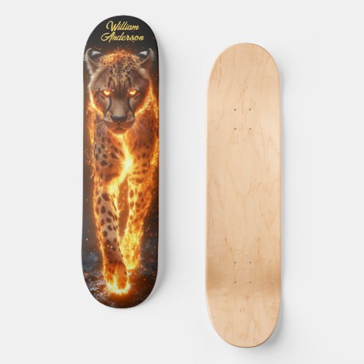 Fiery Glowing Cheetah Persoonlijk Skateboard (Voorkant)