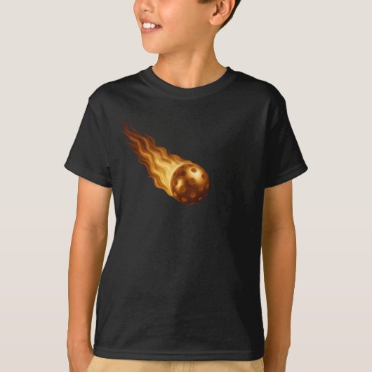 Fiery Golden Flames | Pickleball Player Kids Black T-shirt (Voorkant)