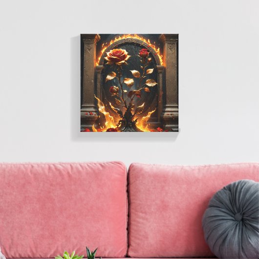 Fiery Golden Rozen Canvas - Gothic Fantasy. (Insitu (Woonkamer))