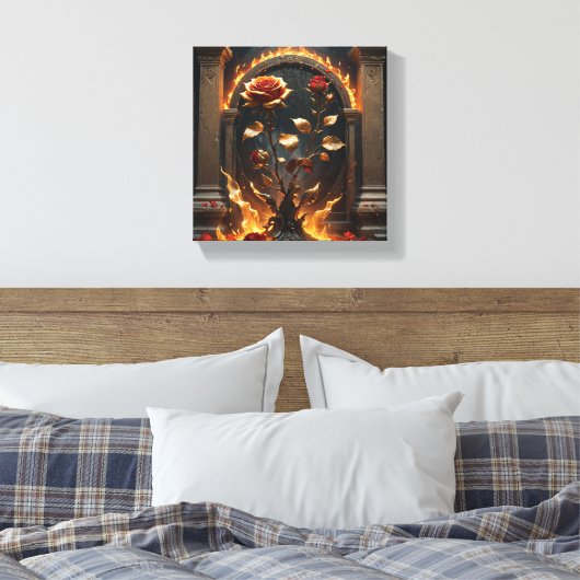 Fiery Golden Rozen Canvas - Gothic Fantasy. (Insitu (Slaapkamer))