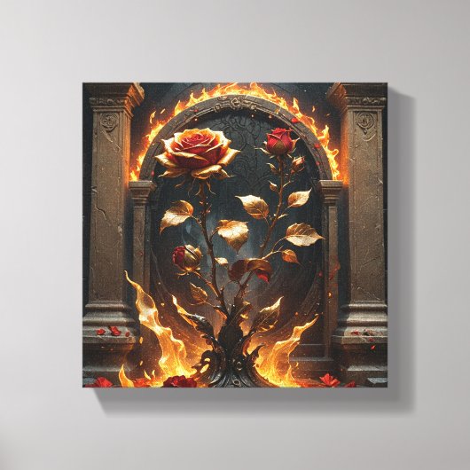 Fiery Golden Rozen Canvas - Gothic Fantasy. Afdruk (Voorkant)