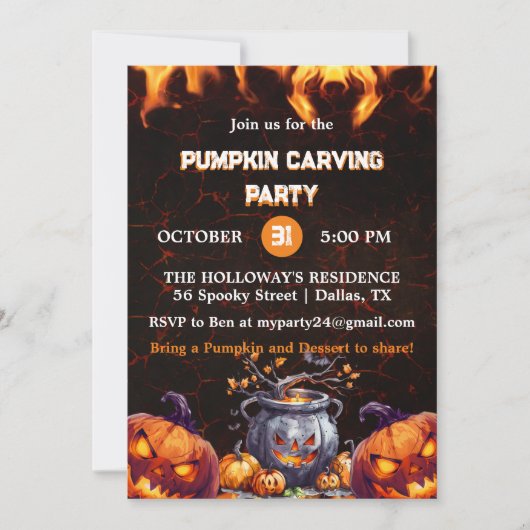 Fiery Halloween Pumpkin Carving Party Uitnodiging (Voorkant)