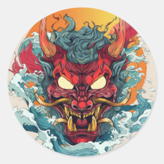 Fiery Hannya Japans Masker Ronde Sticker