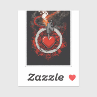 Fiery Heart & Revolver Custom Bookplate Sticker