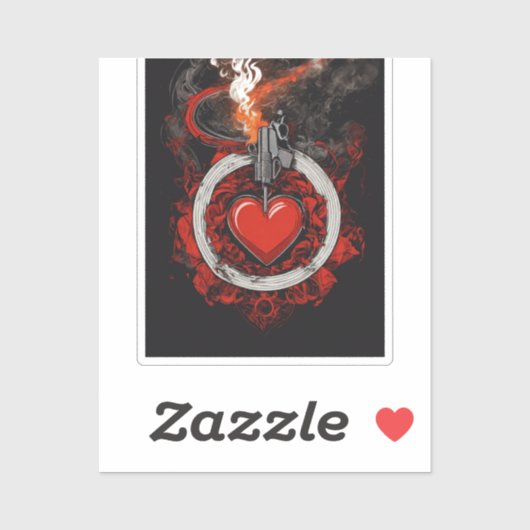 Fiery Heart & Revolver Custom Bookplate Sticker (Vel)