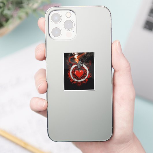 Fiery Heart & Revolver Custom Bookplate Sticker (Telefoon)