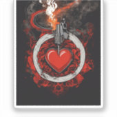 Fiery Heart & Revolver Custom Bookplate Sticker (Voorkant)