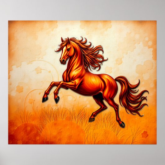 Fiery Horse Leaps, Orange Gold, Artistic Grunge  Poster (Voorkant)