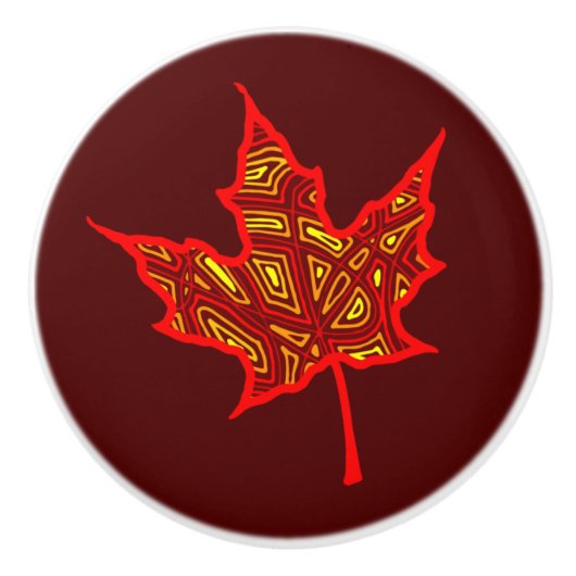 Fiery Leaves Keramische Knop (Voorkant)
