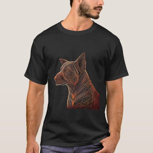 Fiery Line Kelpie: een energiek hondenportret T-shirt (Voorkant)