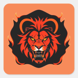 Fiery Lion Head Illustratie Vierkante Sticker