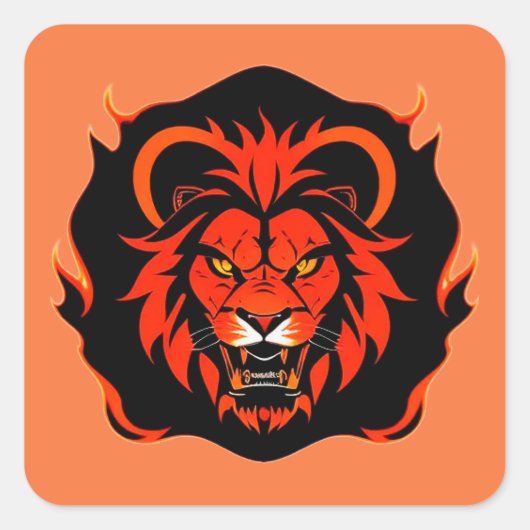 Fiery Lion Head Illustratie Vierkante Sticker (Voorkant)