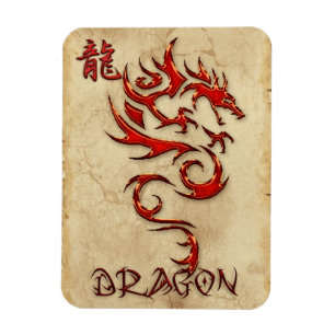 Fiery Metal-look Tribal Dragon 4 Asian Art Magnet Magneet