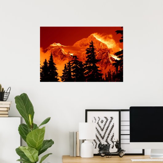 Fiery Mountain Scene Poster (Thuiskantoor)