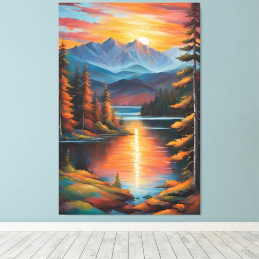 Fiery Mountain Sunset Canvas Afdruk (Insitu (Houten vloer))