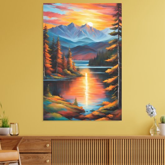 Fiery Mountain Sunset Canvas Afdruk (Insitu (Woonkamer))