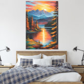 Fiery Mountain Sunset Canvas Afdruk (Insitu (Slaapkamer))