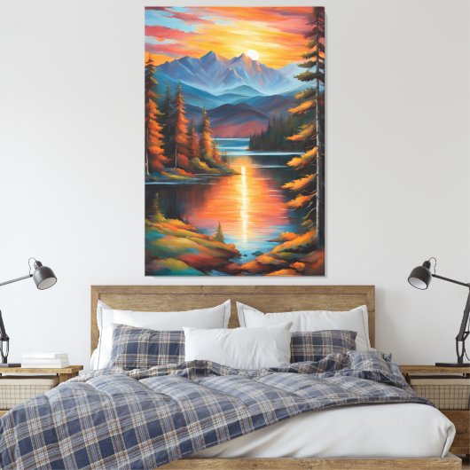 Fiery Mountain Sunset Canvas Afdruk (Insitu (Slaapkamer))