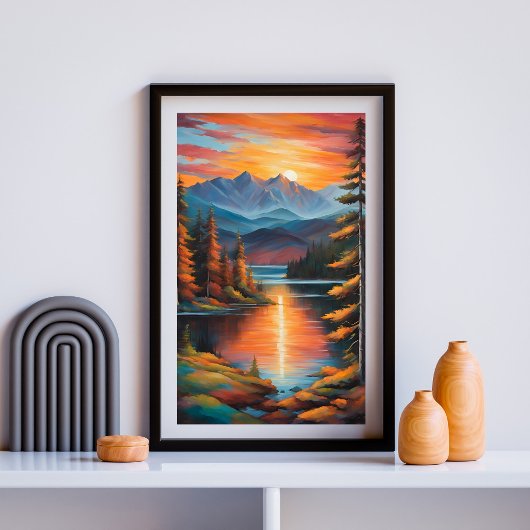Fiery Mountain Sunset Poster