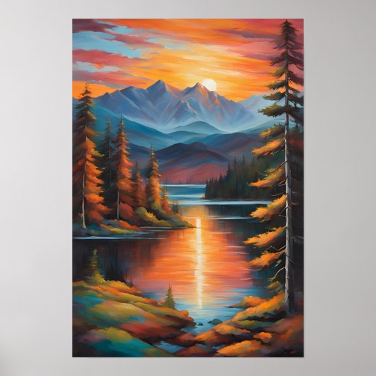 Fiery Mountain Sunset Poster (Voorkant)