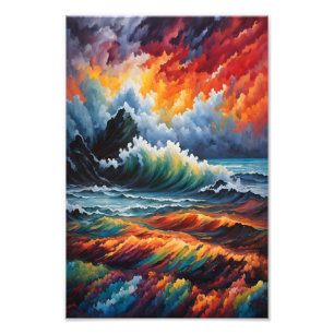 Fiery Ocean Storm - Abstracte zeegezicht kunst Foto Afdruk