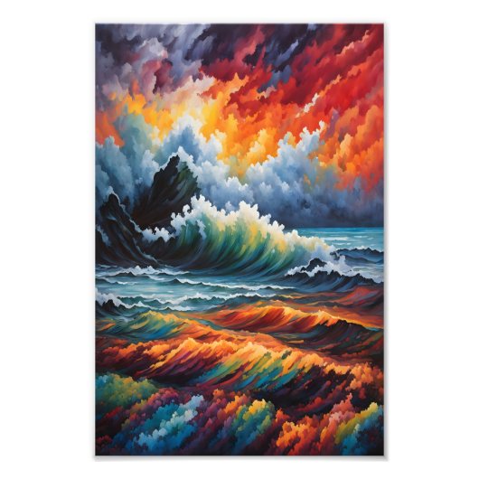 Fiery Ocean Storm - Abstracte zeegezicht kunst Foto Afdruk (Voorkant)
